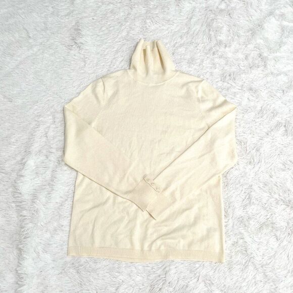 Women Talbots Petite Cotton Blend Turtleneck Sweatshirt in Cream Size Large - Picture 1 of 8